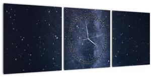 Obraz hvězdné oblohy (s hodinami) (90x30 cm)