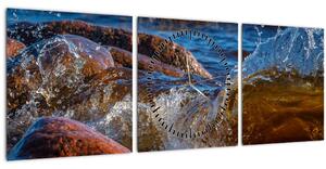 Detailní obraz - voda mezi kameny (s hodinami) (90x30 cm)