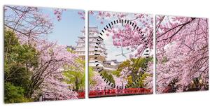 Obraz japonské třešně (s hodinami) (90x30 cm)
