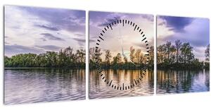 Obraz jezera (s hodinami) (90x30 cm)