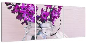 Obraz fialových květin (s hodinami) (90x30 cm)