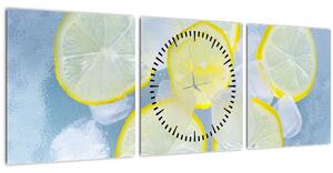 Obraz citrónů v ledu (s hodinami) (90x30 cm)