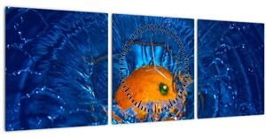 Obraz - pomeranč ve vodě (s hodinami) (90x30 cm)