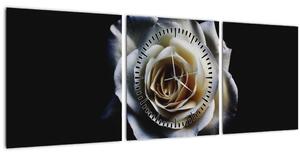 Obraz bílé růže (s hodinami) (90x30 cm)