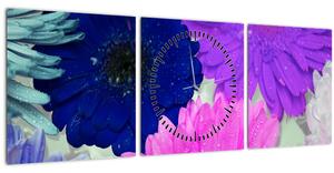 Obraz barevných květin (s hodinami) (90x30 cm)