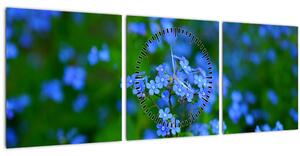 Obraz modrých květin (s hodinami) (90x30 cm)