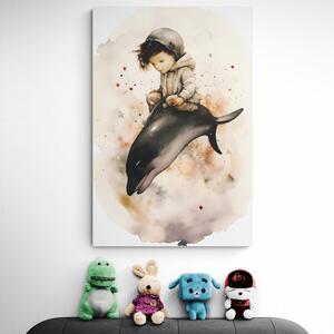 Obraz zasněný chlapeček s delfínem