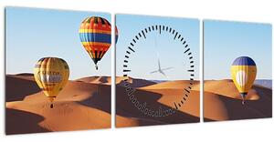 Obraz - létající balóny v poušti (s hodinami) (90x30 cm)