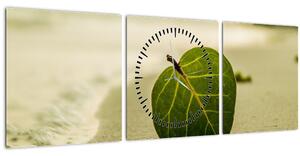 Obraz listu v písku (s hodinami) (90x30 cm)