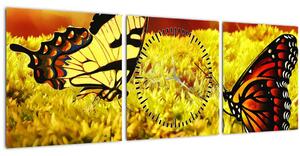 Obraz motýlů (s hodinami) (90x30 cm)