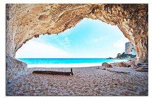 Obraz na plátně - Výhled na pláž z jeskyně 140A (90x60 cm )