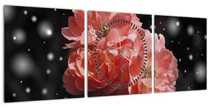 Obraz růžové květiny (s hodinami) (90x30 cm)
