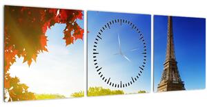 Obraz - podzim v Paříži (s hodinami) (90x30 cm)