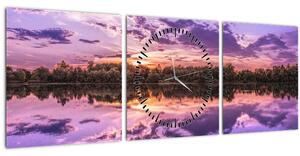 Obraz fialového nebe (s hodinami) (90x30 cm)