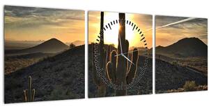 Obraz - kaktusy ve slunci (s hodinami) (90x30 cm)