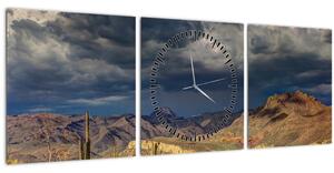 Obraz - kaktusy v přírodě (s hodinami) (90x30 cm)