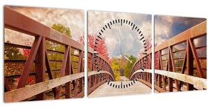 Obraz - dřevěný most (s hodinami) (90x30 cm)