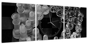 Obraz - černobílé šachy (s hodinami) (90x30 cm)