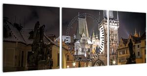 Obraz nasvětlené Prašné brány (s hodinami) (90x30 cm)