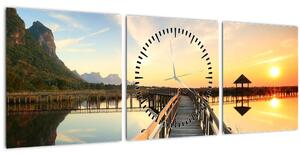Obraz dřevěného mola (s hodinami) (90x30 cm)