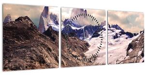 Obraz horského jezera (s hodinami) (90x30 cm)