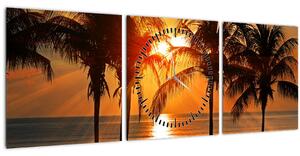 Obraz palmy v západu slunce (s hodinami) (90x30 cm)