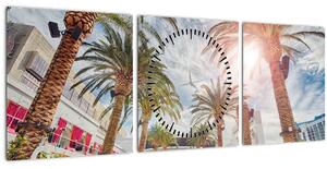 Obraz - palmy s bazénem (s hodinami) (90x30 cm)