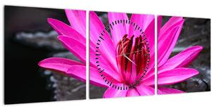 Obraz - růžový květ (s hodinami) (90x30 cm)