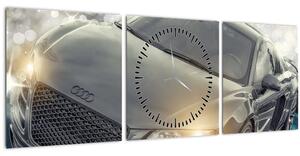 Obraz auta Audi - šedé (s hodinami) (90x30 cm)