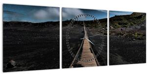Obraz dřevěné cesty za soumraku (s hodinami) (90x30 cm)