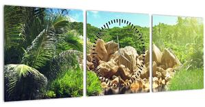 Obraz jezera v Seychelské džungli (s hodinami) (90x30 cm)