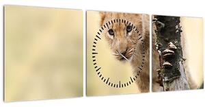Obraz lvíčete (s hodinami) (90x30 cm)