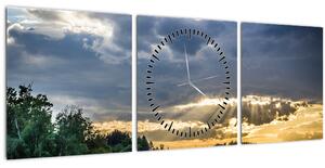 Obraz krajiny s paprsky (s hodinami) (90x30 cm)