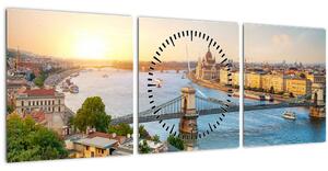 Obraz města Budapešť s řekou (s hodinami) (90x30 cm)