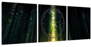 Obraz temného lesa (s hodinami) (90x30 cm)