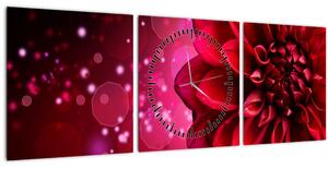 Obraz červené květiny (s hodinami) (90x30 cm)