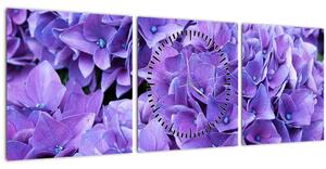Obraz fialových květin (s hodinami) (90x30 cm)