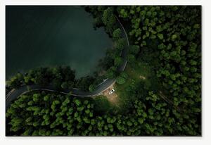 Klikatá silnice u lesního jezera – Jednodílný obraz, 60 × 40 cm