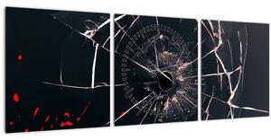 Abstraktní obraz - rozbité sklo (s hodinami) (90x30 cm)