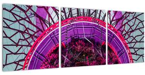 Abstraktní obraz - fialové větve (s hodinami) (90x30 cm)