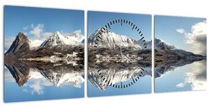 Obraz hor a jejich odrazu (s hodinami) (90x30 cm)