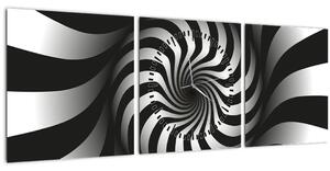 Abstraktní obraz černobílé spirály (s hodinami) (90x30 cm)