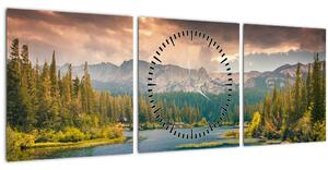 Obraz horské řeky a hor (s hodinami) (90x30 cm)