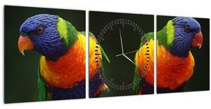 Obraz papoušků (s hodinami) (90x30 cm)
