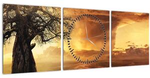 Obraz oranžových mračen (s hodinami) (90x30 cm)