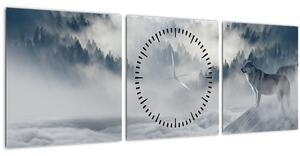 Obraz vlků (s hodinami) (90x30 cm)