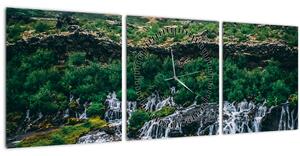 Obraz vodopádů v přírodě (s hodinami) (90x30 cm)