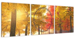 Obraz podzimních stromů (s hodinami) (90x30 cm)