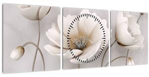 Obraz bílých květin (s hodinami) (90x30 cm)