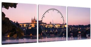 Obraz Pražského hradu a Vltavy (s hodinami) (90x30 cm)